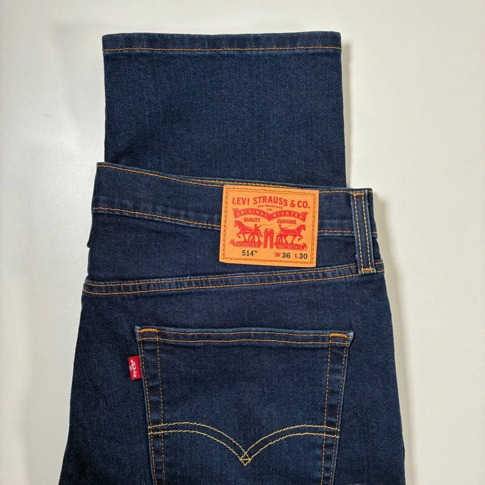 NEW Levi's 514 Straight Jeans 38x30 Blue Dark Wash Denim Stretch Tag 36x30 READ